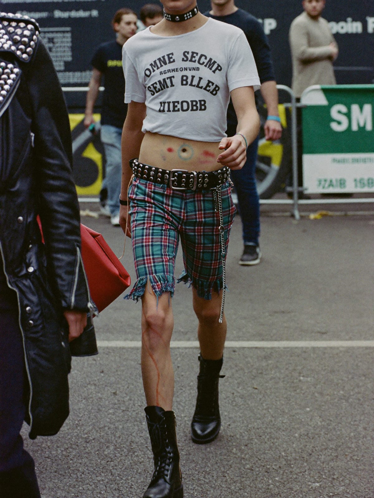 DIY Punk outfit for Amsterdam Dance Event: cropped or cut-up tee, tartan trousers or ripped denim, lace-up boots
