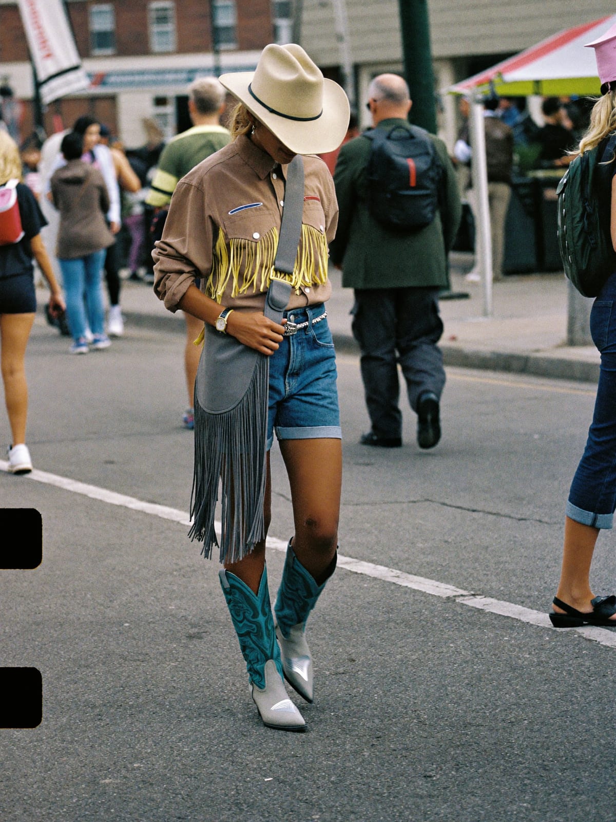 Cowboy Core outfit for Calgary Stampede: straw or felt cowboy hat, western shirt or fringed top, denim shorts or straight jeans
