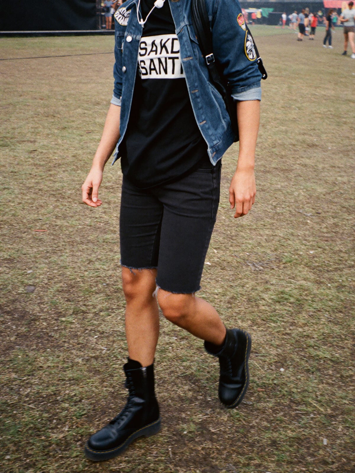 Metal Uniform outfit for Creamfields: black band tee, denim battle jacket with patches, black jeans or shorts