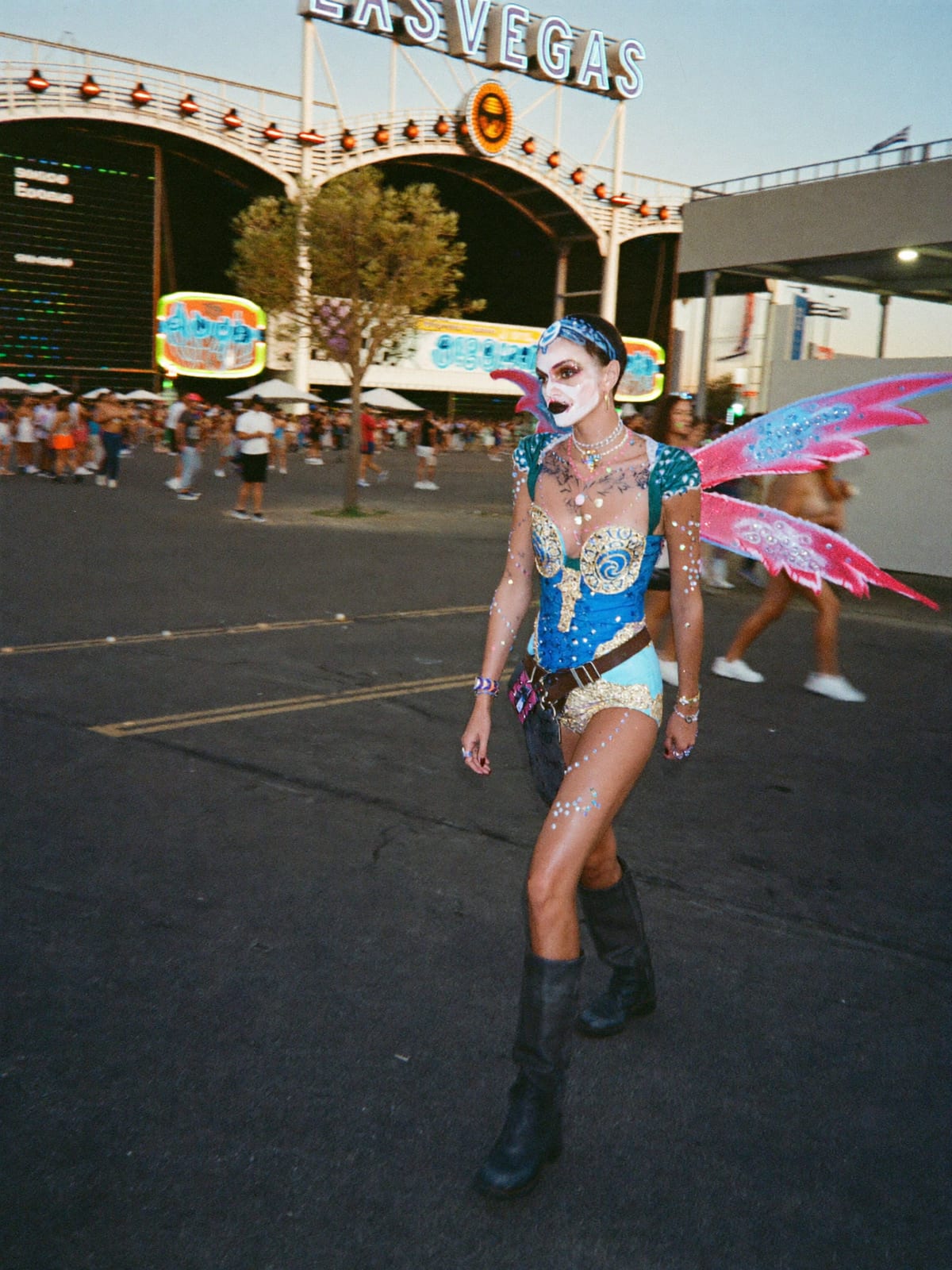 Full Costume outfit for Electric Daisy Carnival Las Vegas: full themed costume or wings, body gems, glitter and paint, boots you can walk kilometres in