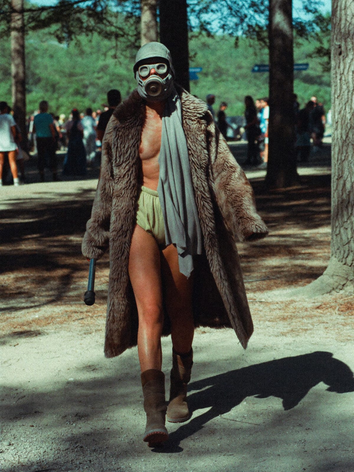 Dust-Proof Playa outfit for Electric Forest: expressive layered costume, dust goggles, faux fur or utility coat for the night