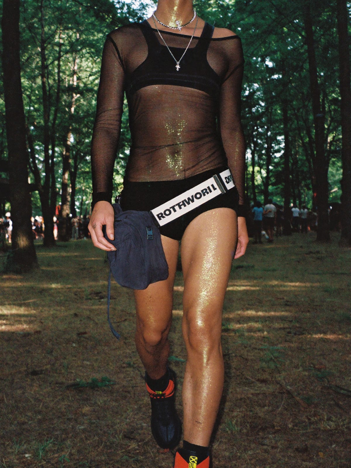 Mesh & Muscle outfit for Electric Forest: mesh long sleeve or harness, short shorts, chunky trainers or boots