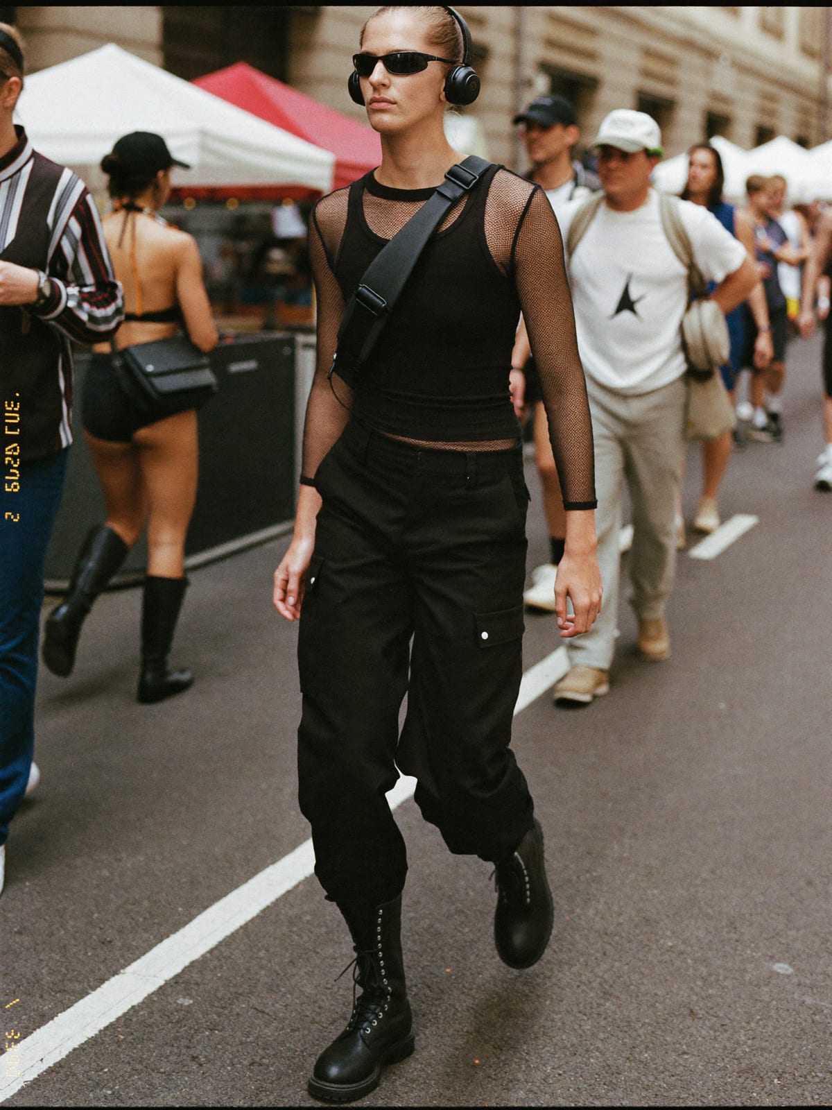 All-Black Techno outfit for EXIT Festival: black tank or mesh long sleeve, black cargo trousers, black combat boots