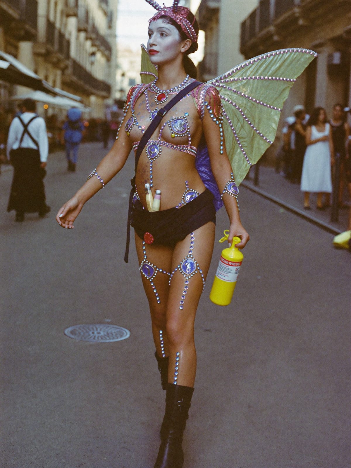 Full Costume outfit for Las Fallas: full themed costume or wings, body gems, glitter and paint, boots you can walk kilometres in