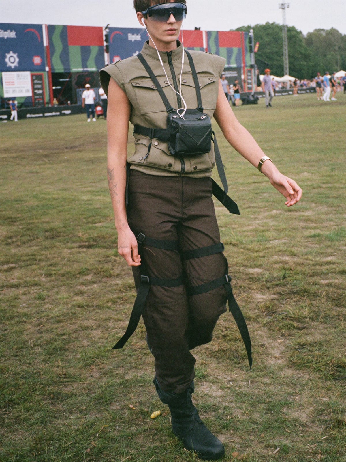 Cyberpunk Utility outfit for Pol’and’Rock Festival: technical vest or shell, strap cargo trousers, tactical boots