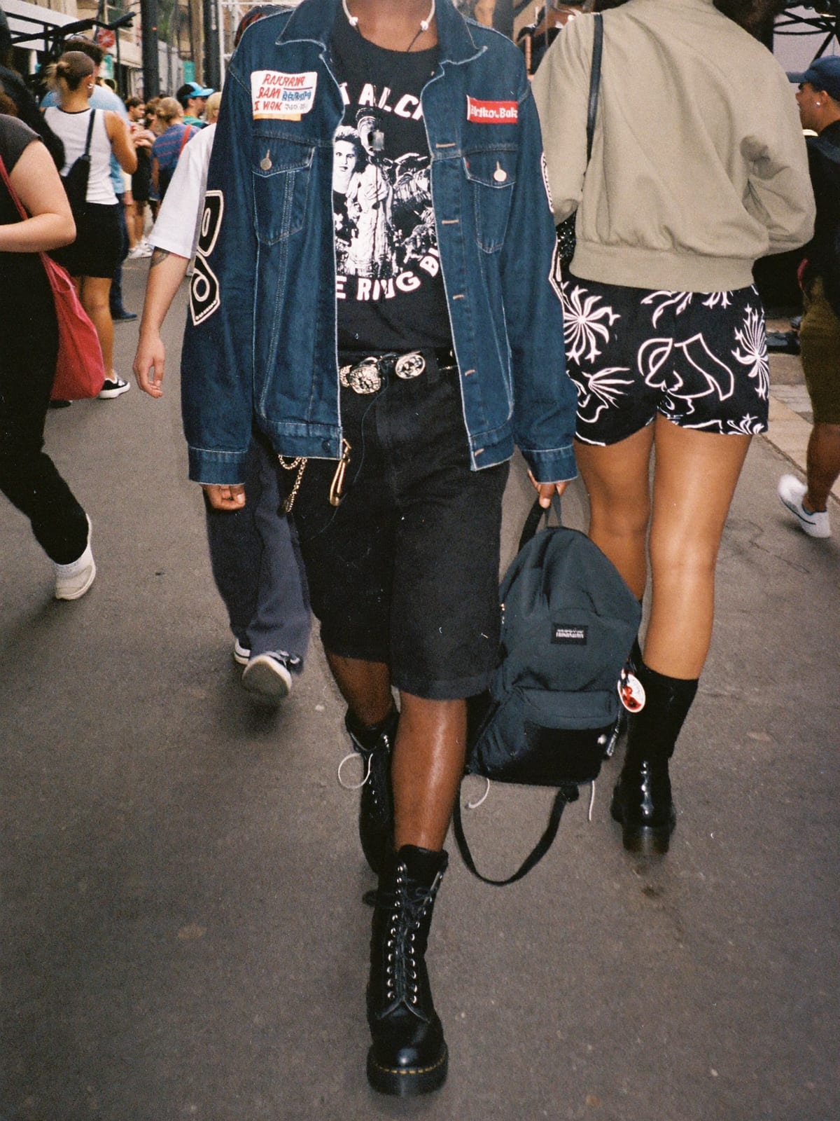 Metal Uniform outfit for Rio Carnival: black band tee, denim battle jacket with patches, black jeans or shorts