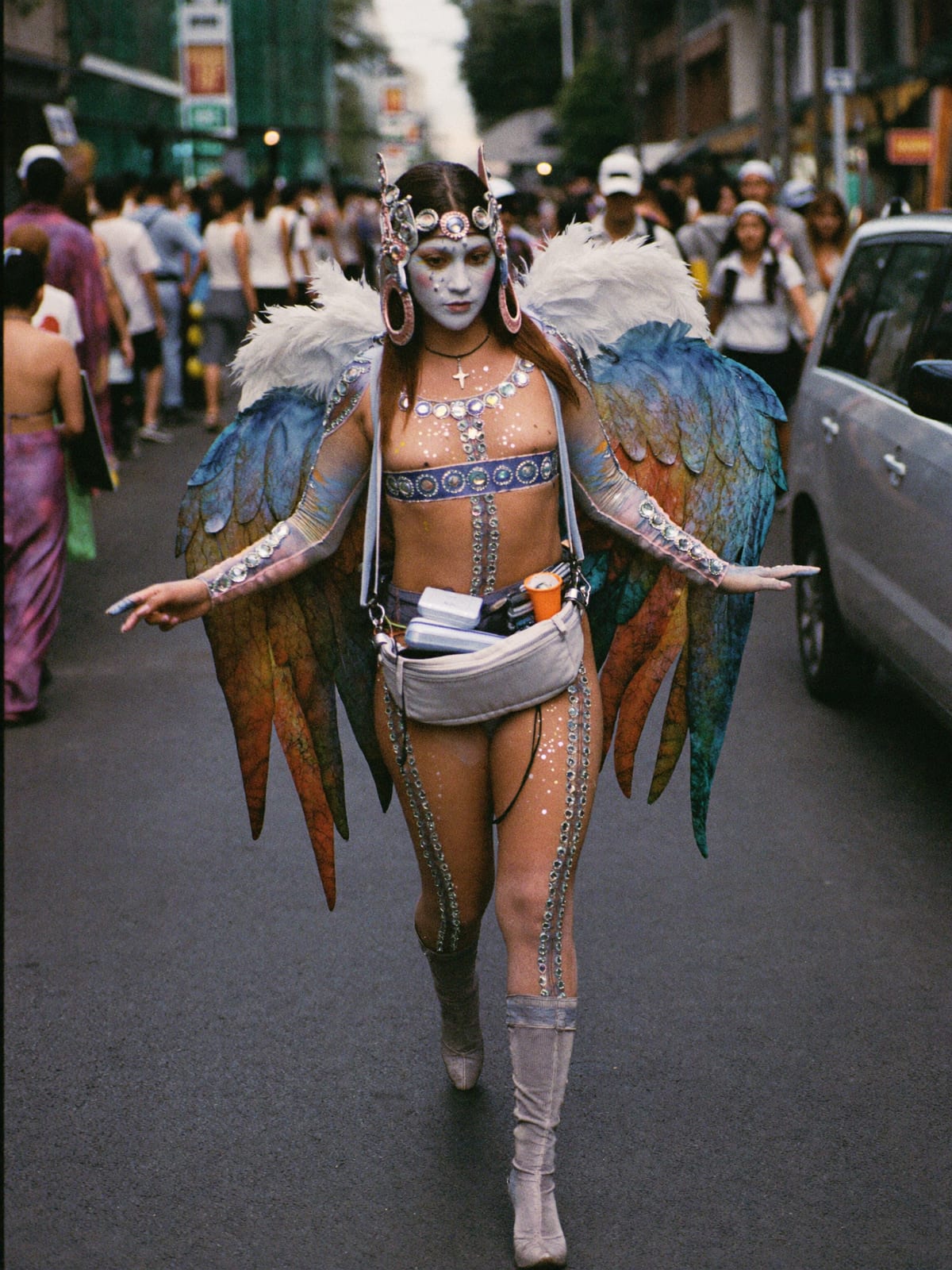 Full Costume outfit for Songkran Bangkok: full themed costume or wings, body gems, glitter and paint, boots you can walk kilometres in