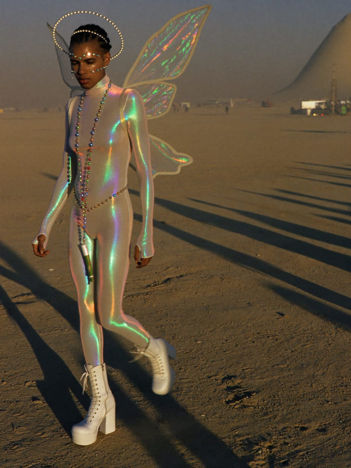 Cyber Fairy outfit for MDLBEAST Soundstorm: holographic bodysuit, fairy wings or light-up halo, platform boots