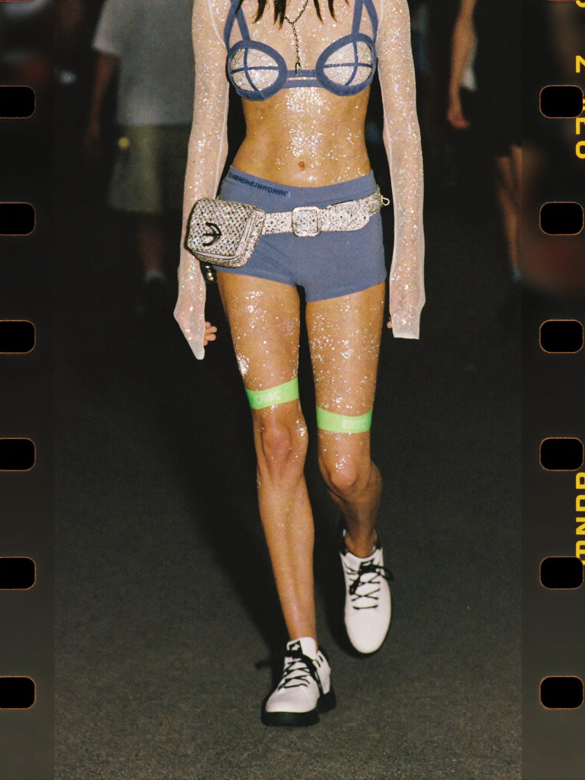 Mesh & Muscle outfit for Zurich Street Parade: mesh long sleeve or harness, short shorts, chunky trainers or boots
