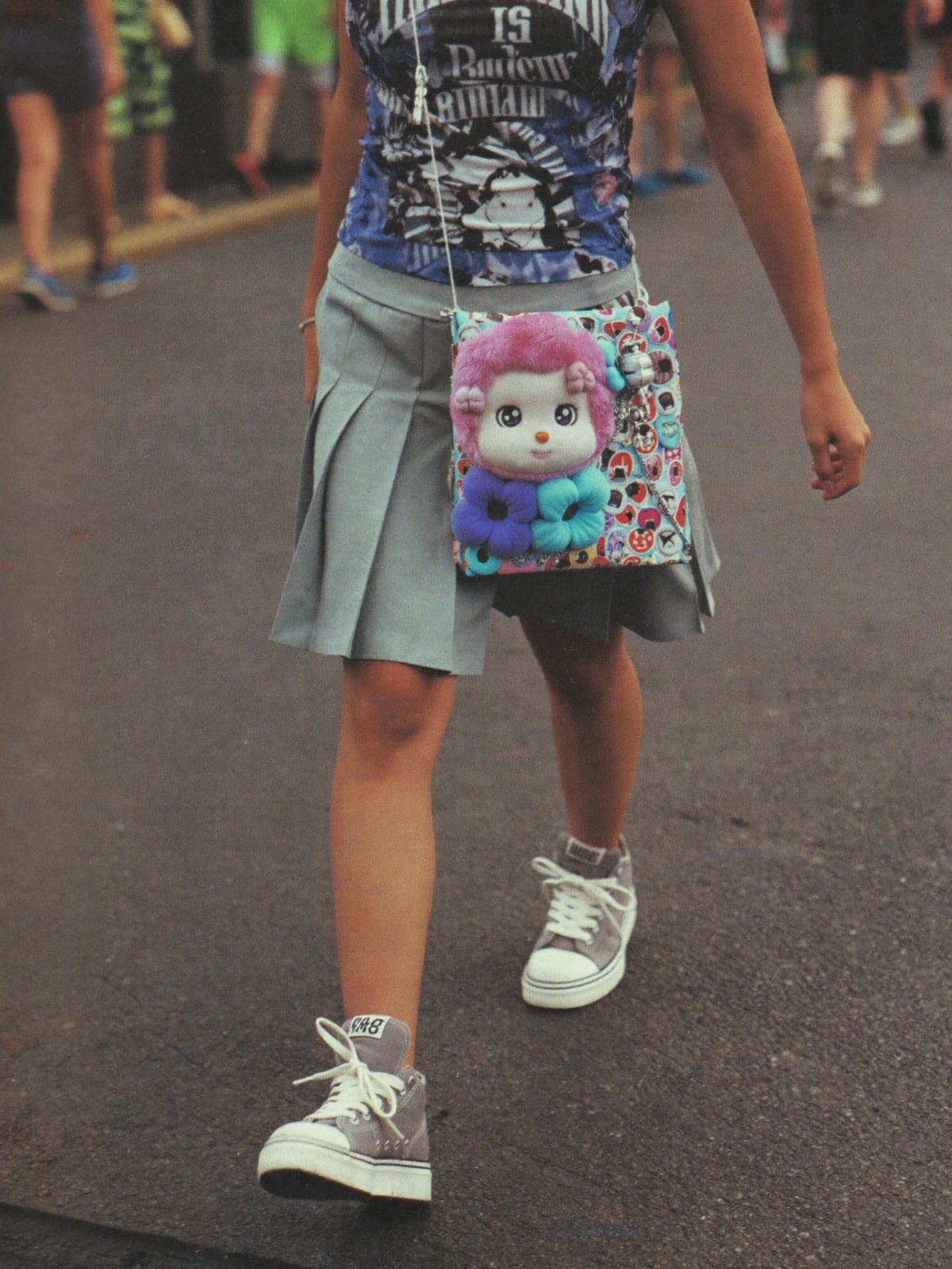 Kawaii Layer outfit for Trinidad Carnival: pleated skirt set, graphic layering tee, platform sneakers