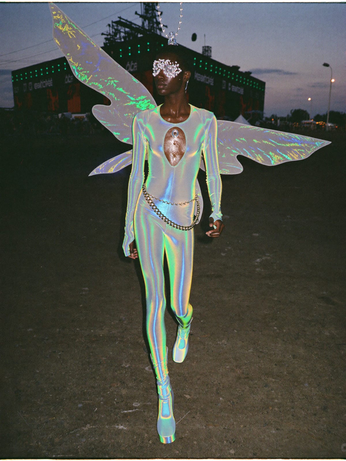 Cyber Fairy outfit for UNTOLD: holographic bodysuit, fairy wings or light-up halo, platform boots